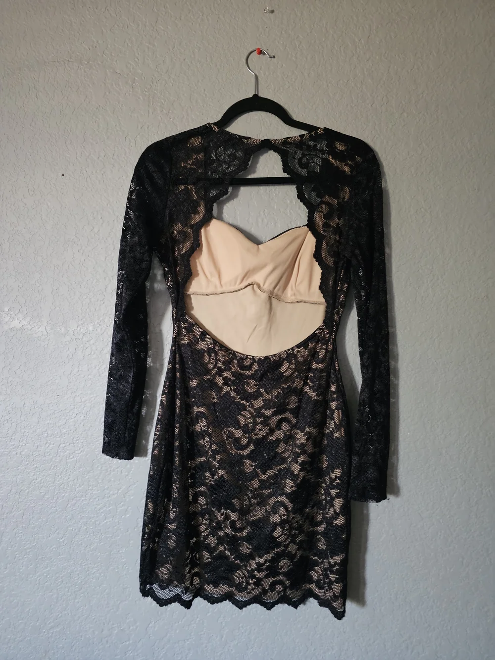 Emerald Sundae Black Lace Long Sleeve Bodycon Dress with Nude Lining